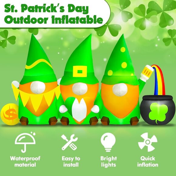 St Patricks Day Inflatables Outdoor Decor with Leprechauns and Rainbows - Picture 9 of 9